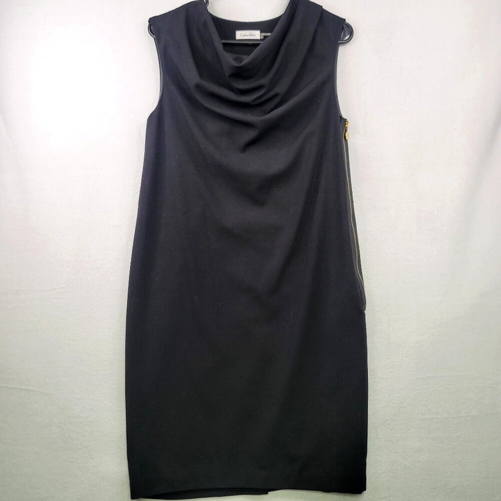 Calvin Klein Sleeveless Cowl Neck Sheath Dress 6 Black Evening Office Whimsygoth